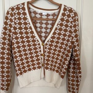 Veronica Beard Adair Argyle Cardigan with Gold Accents Size S EUC